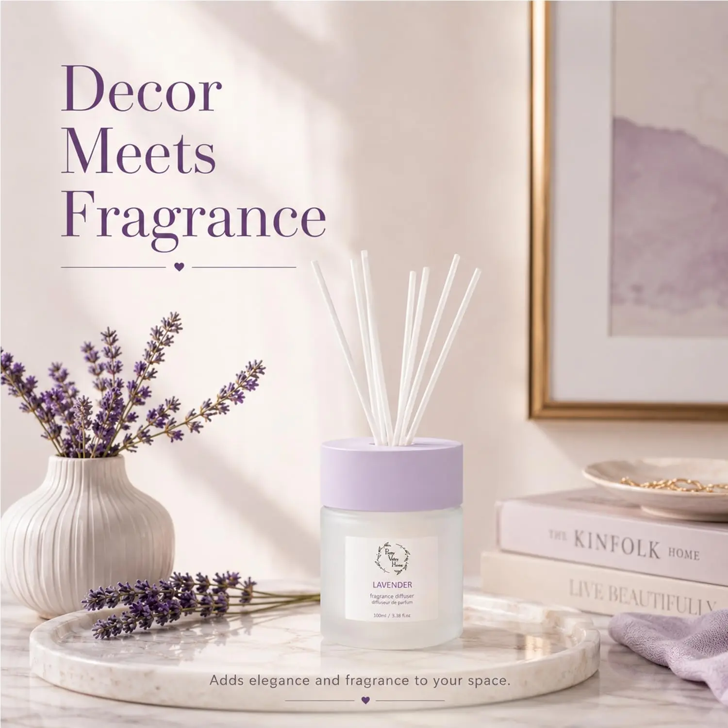 Pretty Valley Home-Reed Diffuser Set, Pretty Valley Home Diffuser 100Ml / 3.38fl OZ Gift Box - Includes Reed Diffuser Sticks, Fragrance Oil, and Glass Bottle for Bathroom Office Living Room Decor (Lavender)