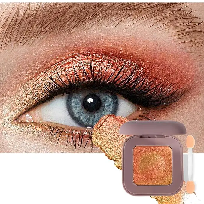 Holographic Multichrome Coral Orange Glow Glitter Eyeshadow Palette with Brush, Rich Chameleon Color Shimmer Metallic & Long Lasting & Buildable Eye Shadow, High Pigment Single Eye Makeup