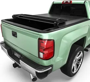6.6 ft Soft Quad-Fold Truck Bed Cover Fits for 2014-2018 Chevy Silverado/GMC Sierra 1500 & 2015-2019 Chevy Silverado/GMC Sierra 2500HD 3500HD & 2019 Chevy Silverado 1500 Legacy & 2019 GMC Sierra 1500 Limited Without Ram Box