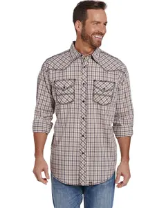 Men's Cowboy Up Enzyme Wash Plaid Print Long Sleeve Snap Western Shirt - Cb70801