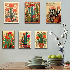 Cactus Pattern Unframed Painting, Graphic Prints 1 Count Modern Canvas Wall Art, Wall Art Decoration, Wall Decor for Home Living Room Bedroom Office, Home Decor