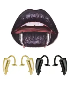 Gothic Style Clip-On Lip Ring, Gothic Influence Lip Adornment, Stainless Steel Material Fang Design, Unisex Appeal Y2K Jewelry for Daily & Party, Halloween Essential Gift, Mouth Ring