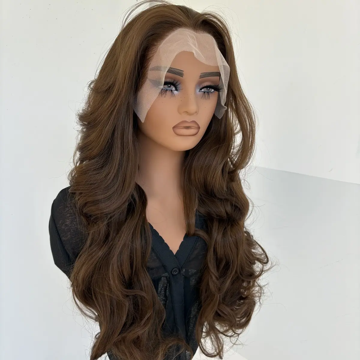 Long Wavy Heat Resistant Synthetic Hair Natural Hairline 13X4 inch Large Area Pre plucked Lace Front Wigs Daily Wear Light brown