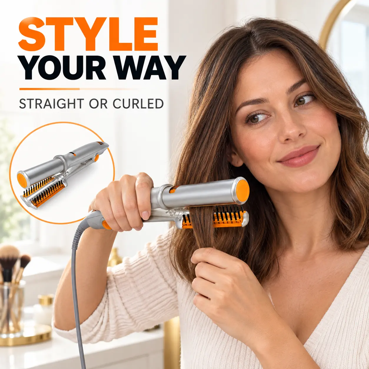 3-in-1 Multi-Function Automatic Hair Styler - Hot Hair Brush Curlers & Straighteners, Rotating Brush, Hot Air Comb for Blowout at Home, Bouncy Blowout (3-in-1 System Curlers & Straighteners)