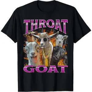 100% Cotton Unisex-Adults Throat Goat Funny Offensive Adult Humor Bootleg Y2K Graphic T-Shirt - Black, Small - Short Sleeve - T-Shirt - Unique Graphic Design