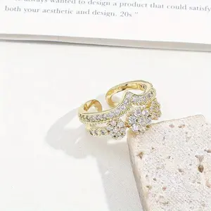 Royal Style Adjustable Fitted Double Rings - Colorful Cube Zirconia Inlaid, Double-Layer Cuff Ring, Ideal for Banquet, Party, Colorful Rings