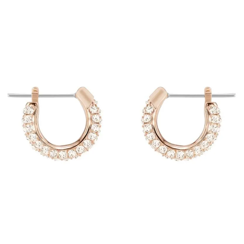 Swarovski Stone Collection Paved Hoop Earrings, Unisex Crystal Jewelry with Rose Gold Finish for Adults, 1 cm / 1 in, Metal, Crystal Pave