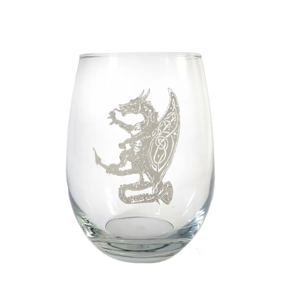 18 oz Celtic Dragon Engraved Stemless Wine Glass