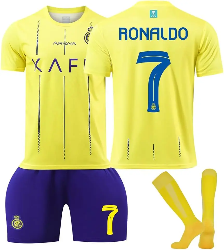2023 New  R-onaldo No #7 NASS-R Riyadh Al Home Football Soccer Jersey/Shorts Socks Gift Set Youth Sizes