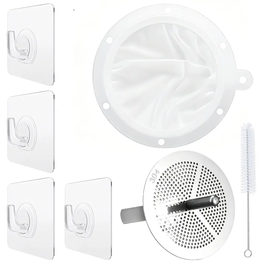 Fine Mesh Filter Strainer Set with Metal Sieve, Cleaning Brush and 4 Sticky Hooks, Food Grade Filter for Cooking Oil, Juice, Milk, Sauce & Liquid Straining