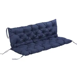 Outsunny Tufted Bench Cushions for Outdoor Furniture, 3-Seater Replacement for Swing Chair, Patio Sofa/Couch, Overstuffed, Includes Backrest, Dark Blue