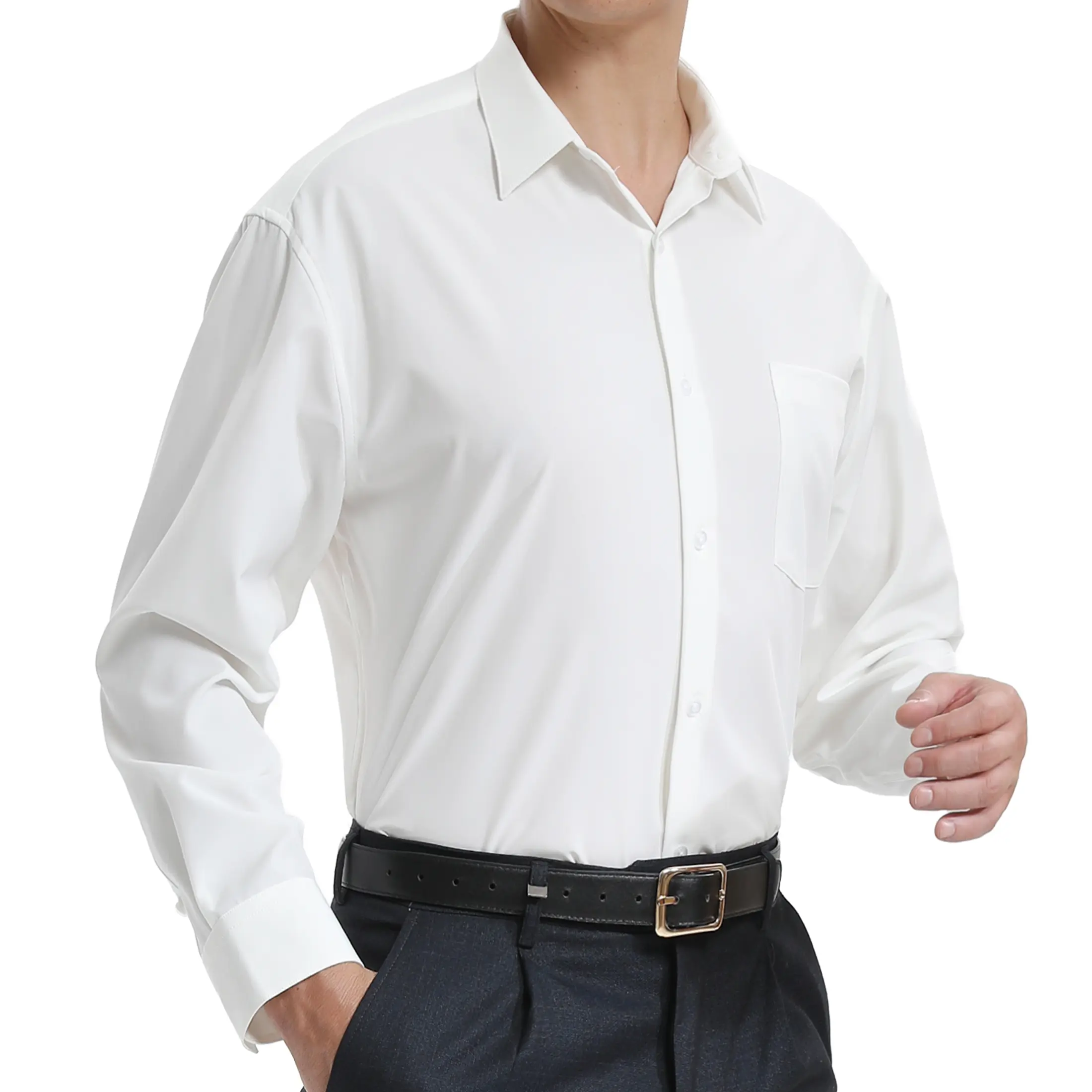 Men's Dress Shirts Long Sleeve Stretch Wrinkle Free Wedding Formal Business Button Down Shirt