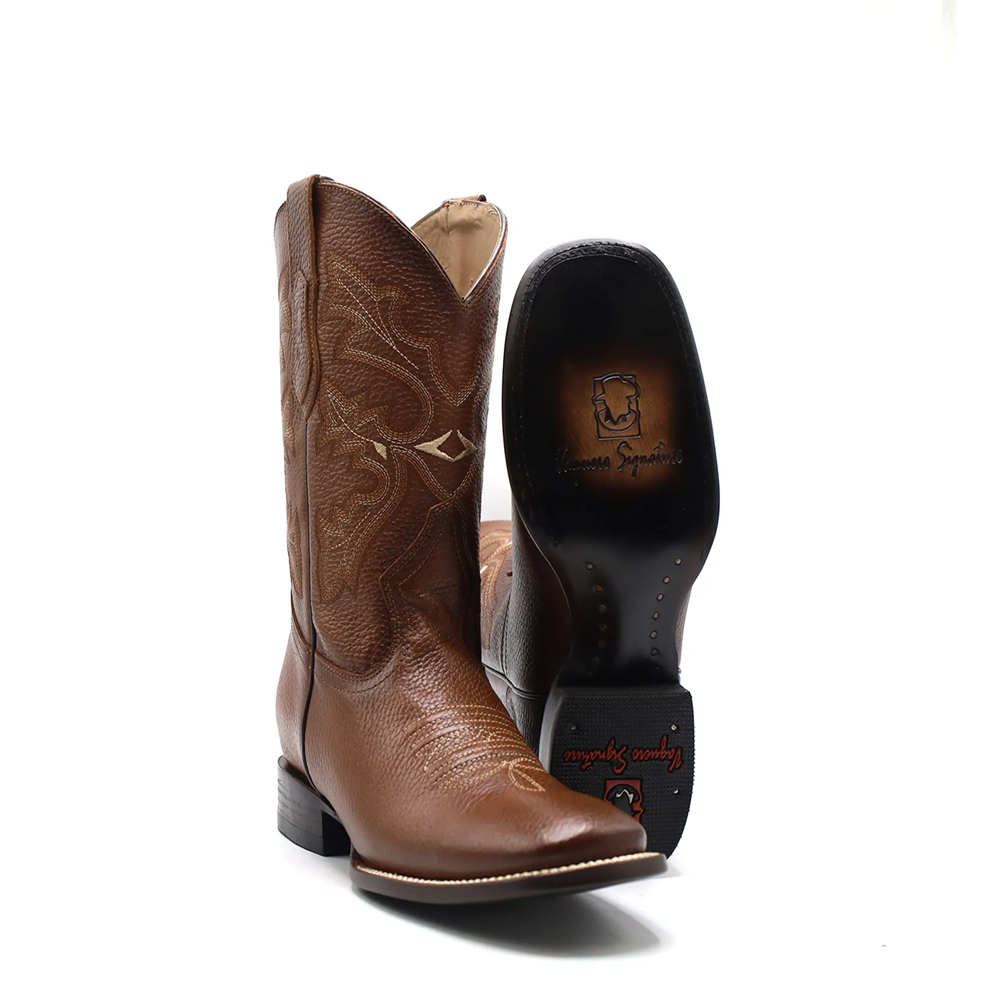 2565013158 - Vaquero Signature Men's Wide Square Toe Boots Flor Entera Canela Difuminado