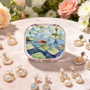 Dragonfly Perching Pond Portable Double-Layer Earring Storage Box, New Multi-Grid Anti-Oxidation Ear Stud Jewelry Box, Light Luxury Mini Portable Small Jewelry Organizer