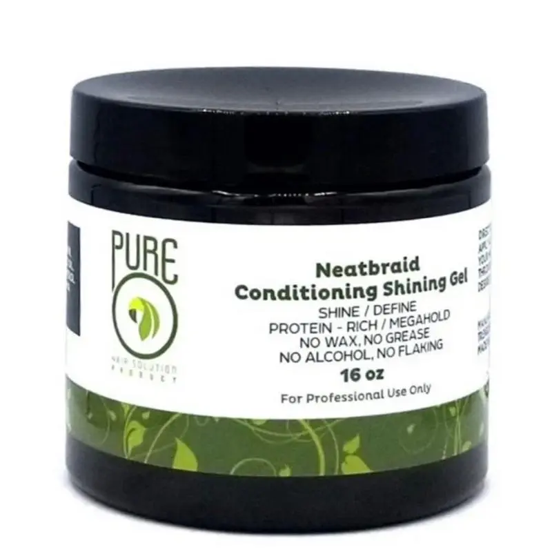 Pure O Natural Neatbraid Conditioning Shining Gel - 16 oz Mega Hold Hair Gel for 4c Natural Hair Edges, Braids, Twists, Wax-Free, Flake-Free, Moisturizing Haircare Product