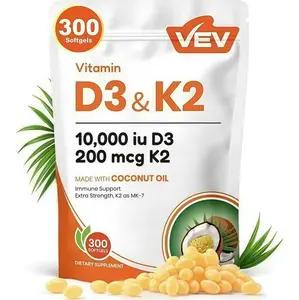 Limited time sale,VEV Corefeel Vitamin D3 K2, 5000 IU D3 100mcg K2 (MK-7), 300 Softgels, 2-in-1 Vitamin D & K Supplement with Coconut Oil, Easy to Swallow