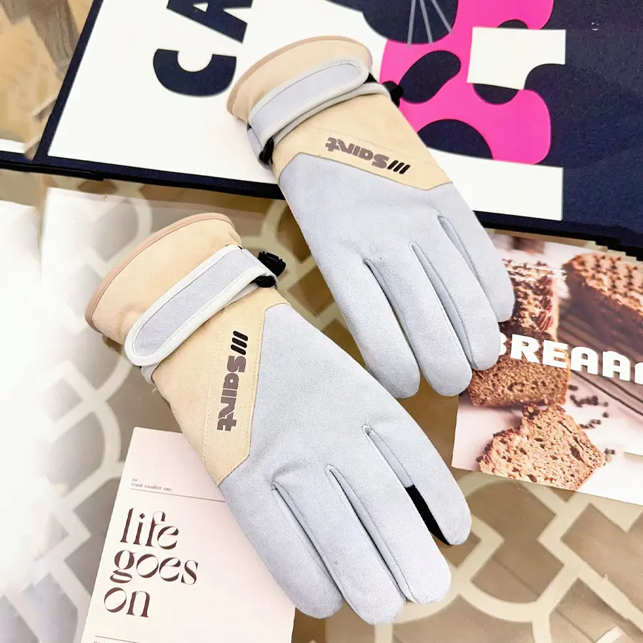 Two-Tone Suede Touch Screen Winter Gloves, Windproof Soft Thermal Gloves for Driving & Walking