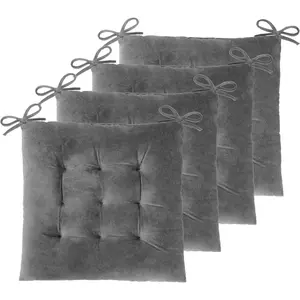 Set of 4 Square Chair Pads Indoor Seat Cushions Pillows with Ties Thick Soft Seat Cushion for Kitchen Dining Office Chair (18", Grey)