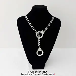 Unisex Handcuff Slip Chain Necklace – Edgy Adjustable Durable Thick Chain for Couples, Gf, Bf, Gothic Girl Chain Daily Collar, Goth Punk Fashion Streetwear Jewelry for Alternative Women & Men, Altfashion Necklace with Pull Chain