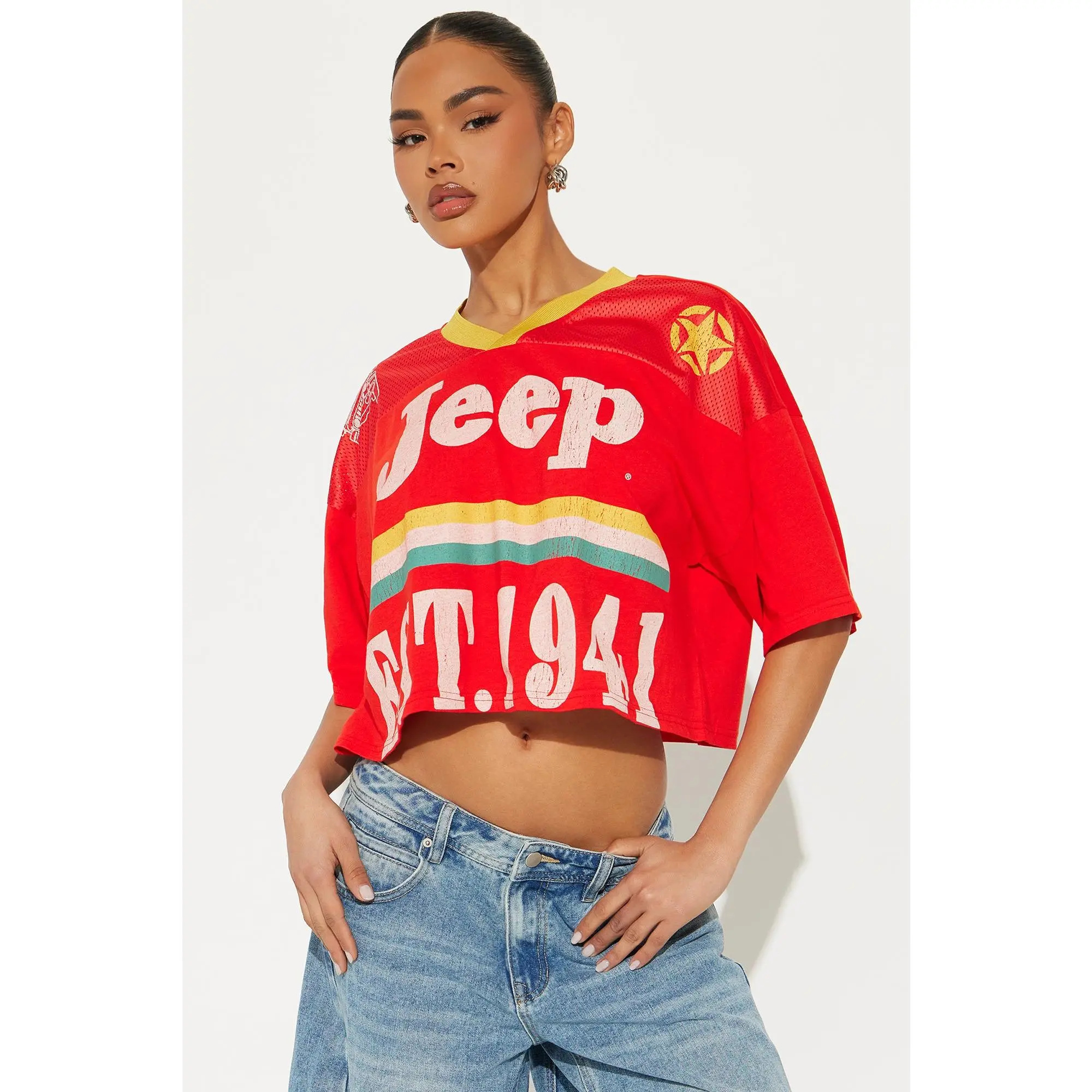 Jeep Est. 1941 Cropped Jersey Tee - Red