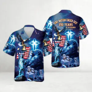USA 250 Years Patriotic Hawaiian Shirt 1776–2026, Christian Faith and Freedom Shirt, One Nation Under God, Eagle Cross USA Flag Shirt