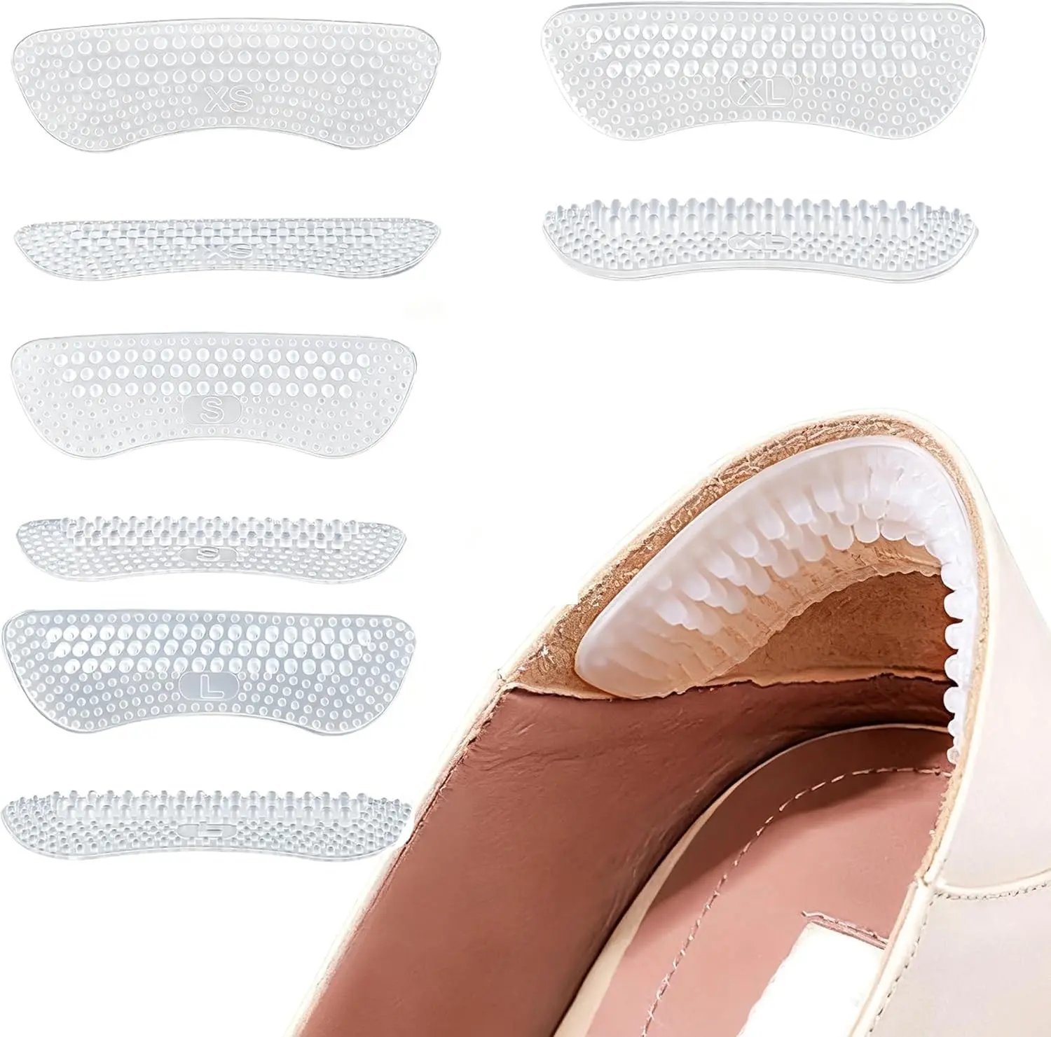 Women's Silicone Heel Grips - 3 Pairs Anti-Slip Shoe Inserts, Size Adjuster, Transparent Invisible Half-Size Pads, Extra Stability, Prevents Slips, Protects Shoes, Adult