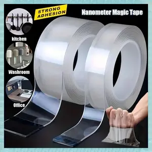 Double-Sided Adhesive Tape, Nano Tape, Large Double Sided Tape Heavy Duty Removable, Transparent Adhesive Tape, Traceless Adhesive Tape, Removable, Washable, Reusable, Suitable For Carpets, Photo Walls Bathroom Supply