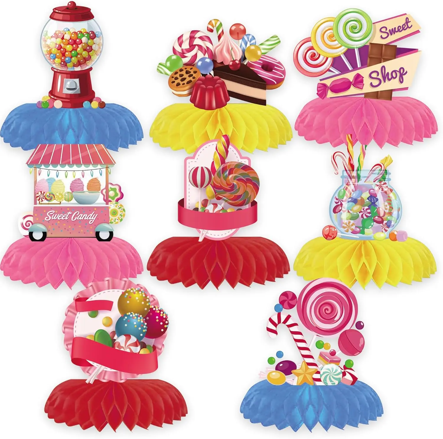 8-Piece Card Stock 3D Honeycomb Candy Centerpieces, Double-Sided Floral Print Table Ornaments, Sweetness Vibe Party Decoration Supplies for Spring Parties & School Recreational Activities