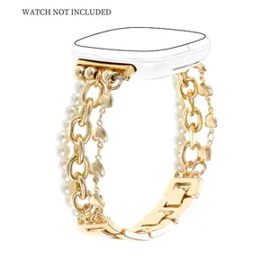 Fashionable Pearl Bead Chain Design Watch Band, Fashionable Watch Band for Women, Wearable Accessories Compatible with Fitbit Versa 3/Versa 4/Sense/Sense 2 Smart Watch Straps, Smartwatch Strap