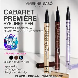 Vivienne Sabó Cabaret Premiere Eyeliner Pen – Ultra Black Eyeliner Pencil with Felt Tip, Smudge-Proof and Longwearing, Quick-Dry Liquid Formula for Precise Eye Definition, 0.04 fl oz