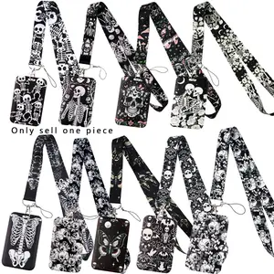 Retro Skull Pattern Neck Strap Lanyard for Keys Keychain Women Men Badge Holder USB ID Credit Card Pass Hang Rope Lariat Mobile Phone Charm Halloween Accessories Gifts