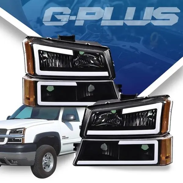 G-PLUS Plug-N-Play LED DRL Headlights with Bumper Lamp Set - Led Front Lights, Aftermarket Headlights Lighting Assemblies & Components for 03-07 Chevy Silverado, Avalanche (Show/Replace Use)