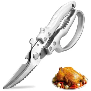Heavy Duty Stainless Steel Kitchen Scissors, Poultry Shears for Cutting Meat, Chicken, Bone, Turkey, Fish, Veggies, Nuts. Multi-Purpose Kitchen Shears With Anti-Slip Handle, Spring Loaded, Dishwasher Safe Kitchenware