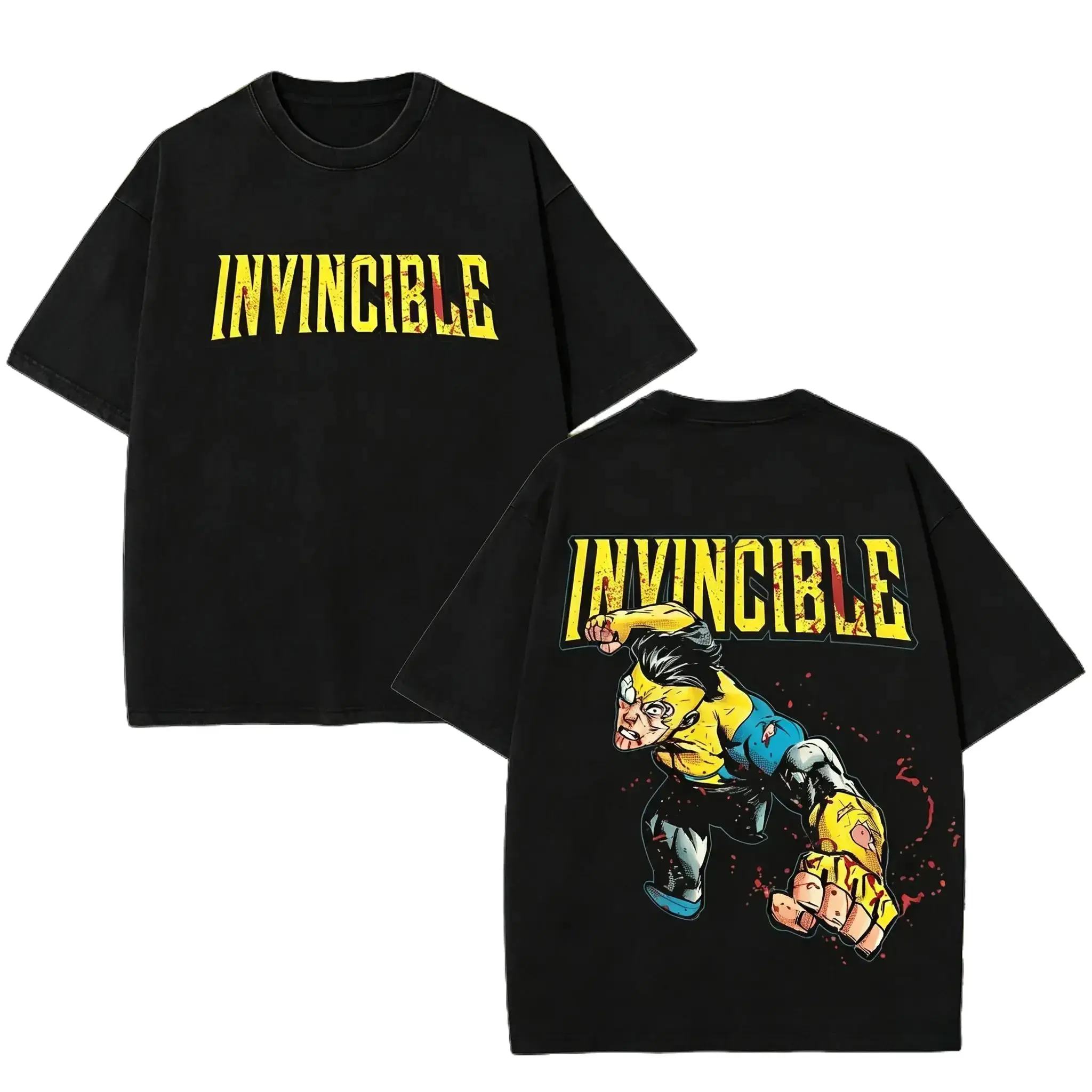 [AVT]Retro Washed Invincible T-Shirt | Mark Grayson Superhero Graphic Tee, Vintage Washed Black Cotton Crewneck, Casual Outdoor Streetwear, Unisex Short Sleeve Shirt for Men Women，funny graphic tee, men’s trendy t-shirts, Vibe Tshirt,y2k  fit t-shirt
