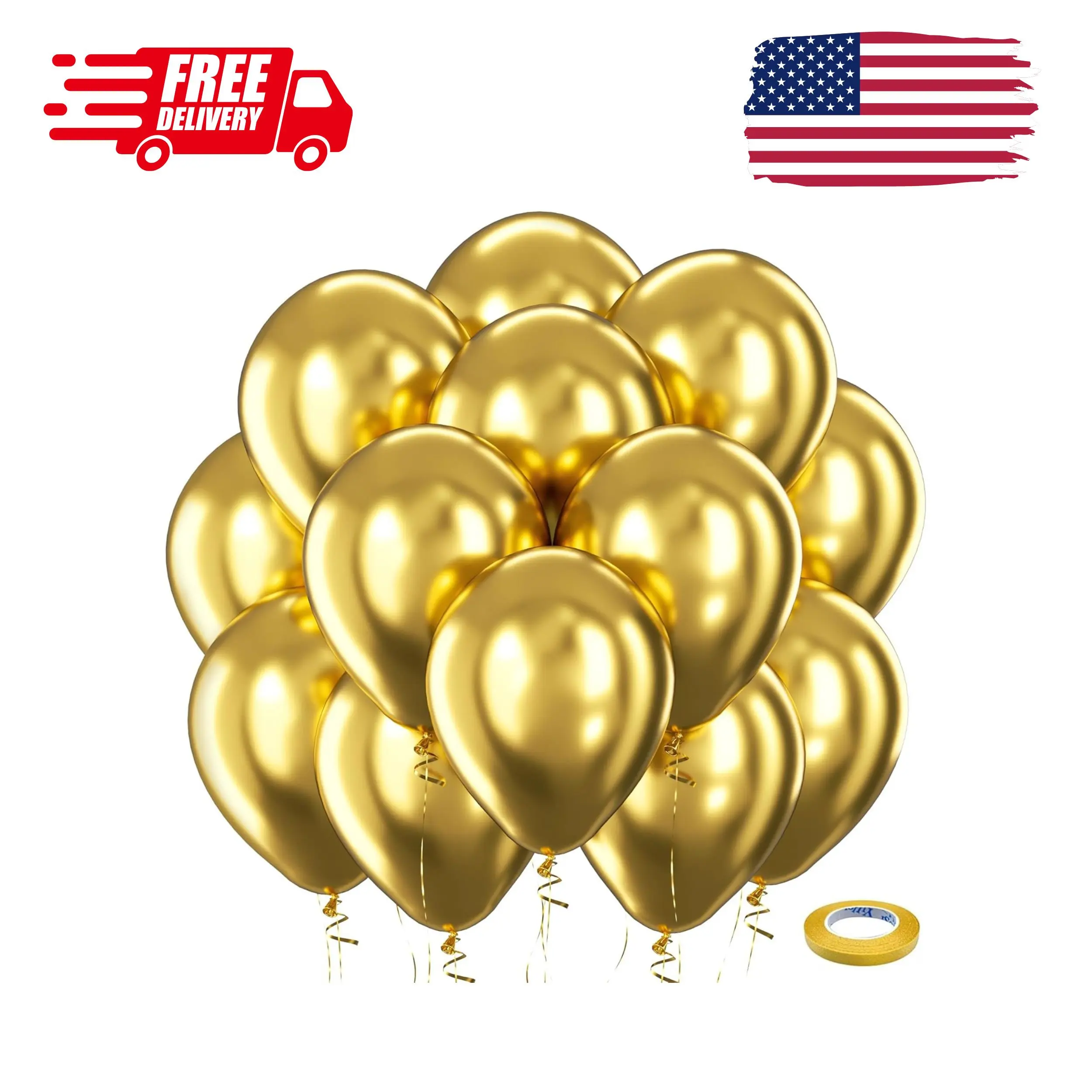 Gold Metallic Chrome Latex Balloons, 100 Pack 12 inch
