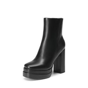 Dream Pairs Y2K-Inspired Square Toe Platform Ankle  for Women with Cuban Heel flared leather boots