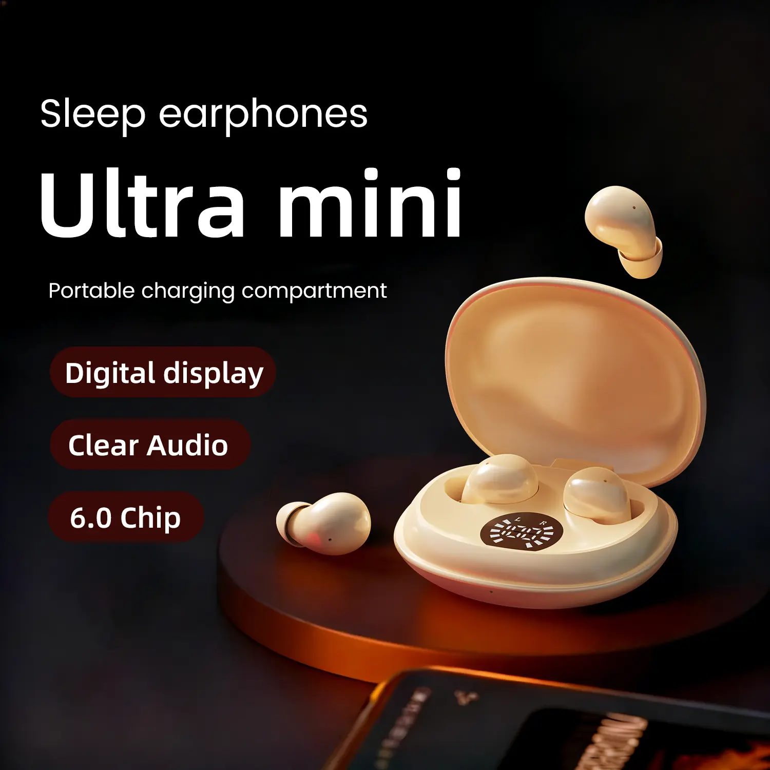 Ultra Mini In-Ear Wireless Bluetooth 6.0 Earbuds - Discreet Electronic Audio Headphones for Side Sleepers, Multi-Device Compatibility, Smart Noise Cancellation, HD Stereo Sound, Powerful Bass, Large-Capacity Battery, Pc/Laptop