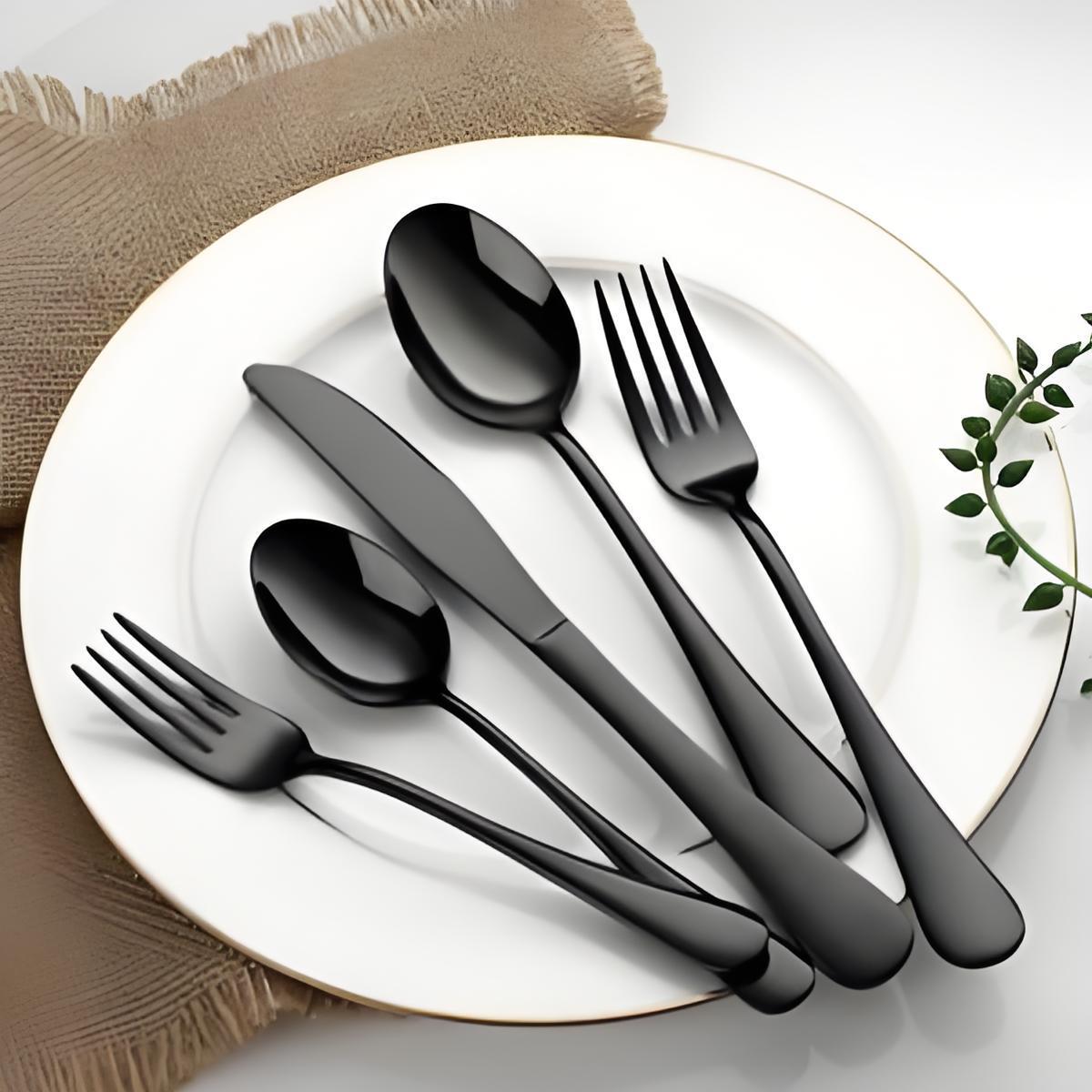 Black Stainless Steel Tableware Set (24/30 Pieces) – Forks Spoons and Knives Set, Kitchen Dining Utensils, Dishwasher Safe Cutlery for Home, Restaurants