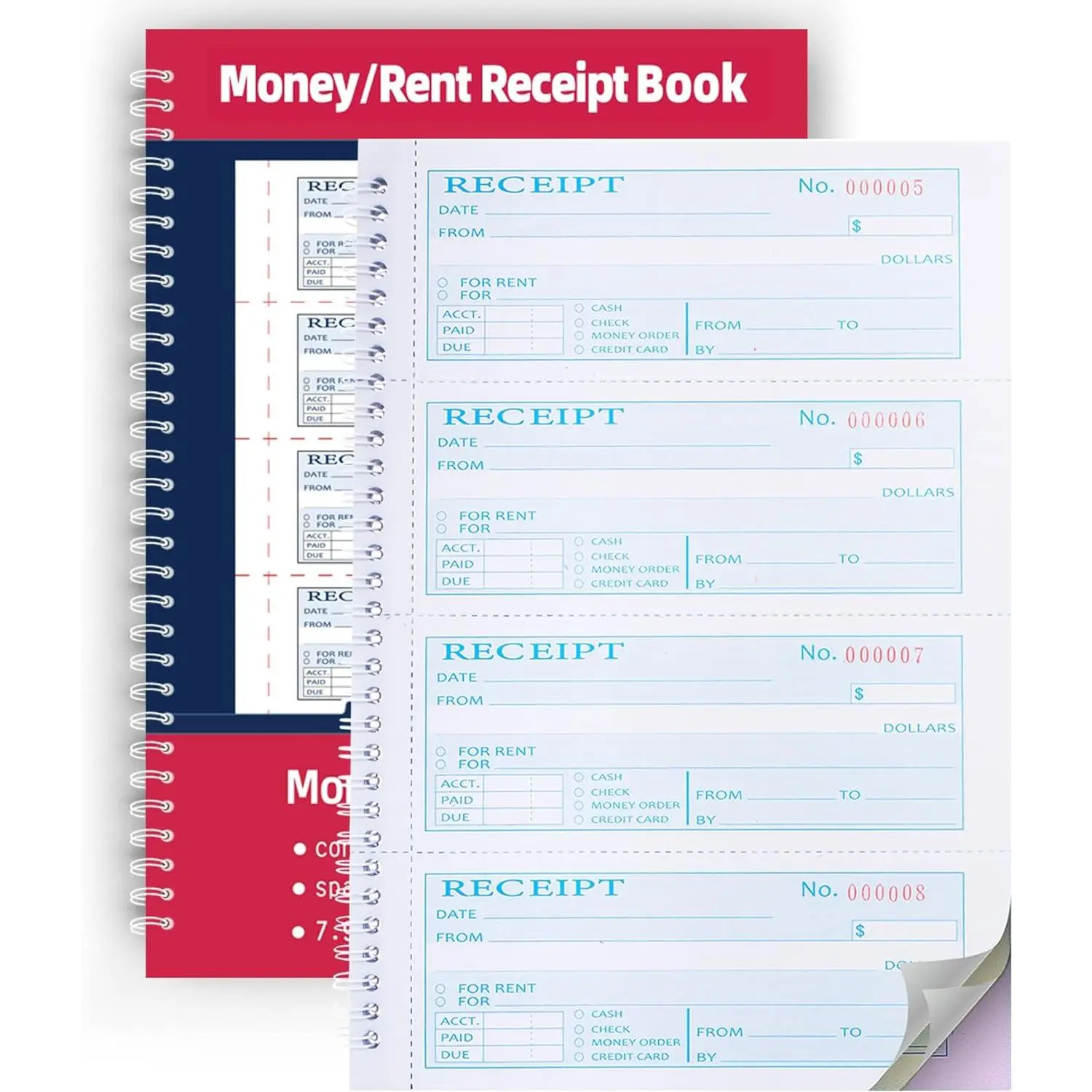 Rent Receipt Book,7.9x11.22 Inches 3 Part Carbonless,Receipt Book with Carbon Copies, Receipt Book,100 Sets per Book
