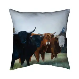 Begin Home Decor 5541-1616-AN431 16 x 16 in. Four Highland Cows Western Pillow - Brown Animal Home Decor