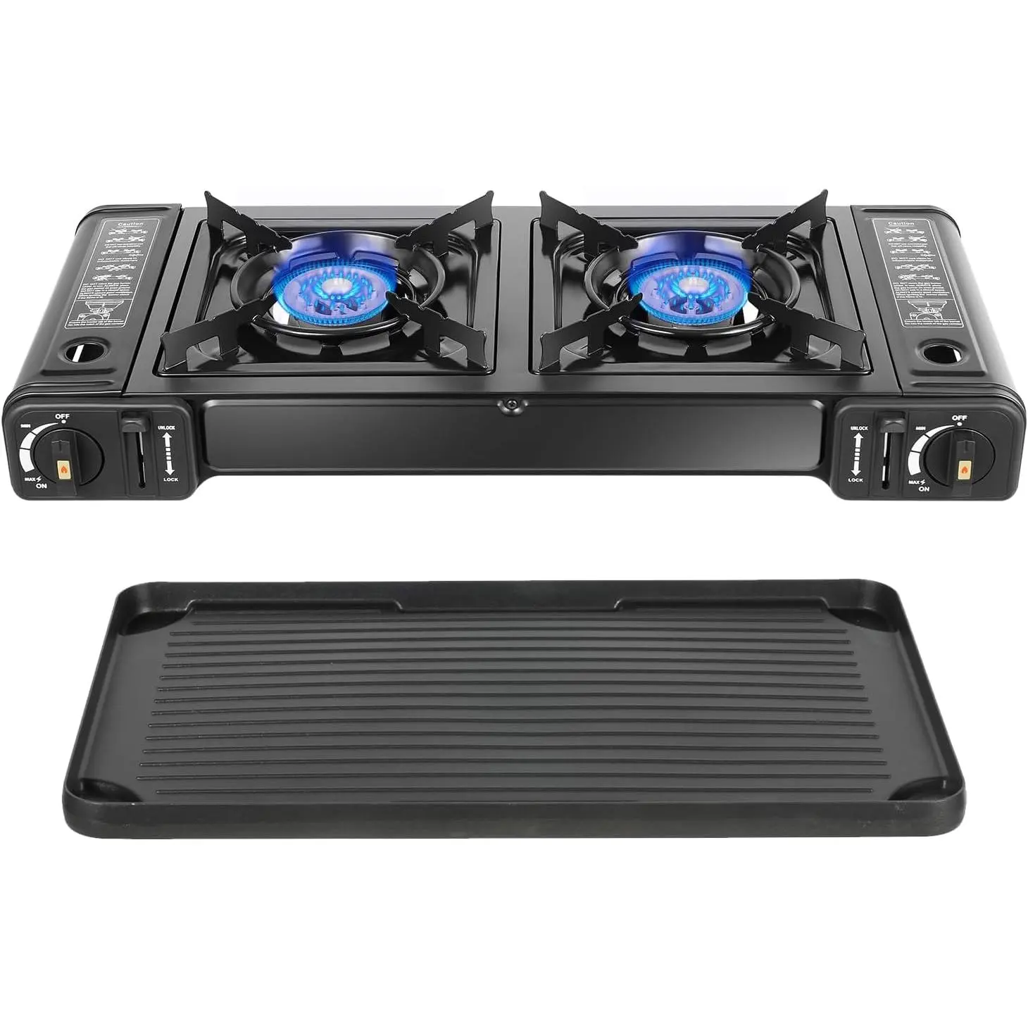 Dual Burner Portable Barbecue Grill Set - Butane Stove with Baking Tray, Storage Case, for RVs, Hiking, Terrace Barbecue Parties, Outdoor Cooking, Grill for Outdoor