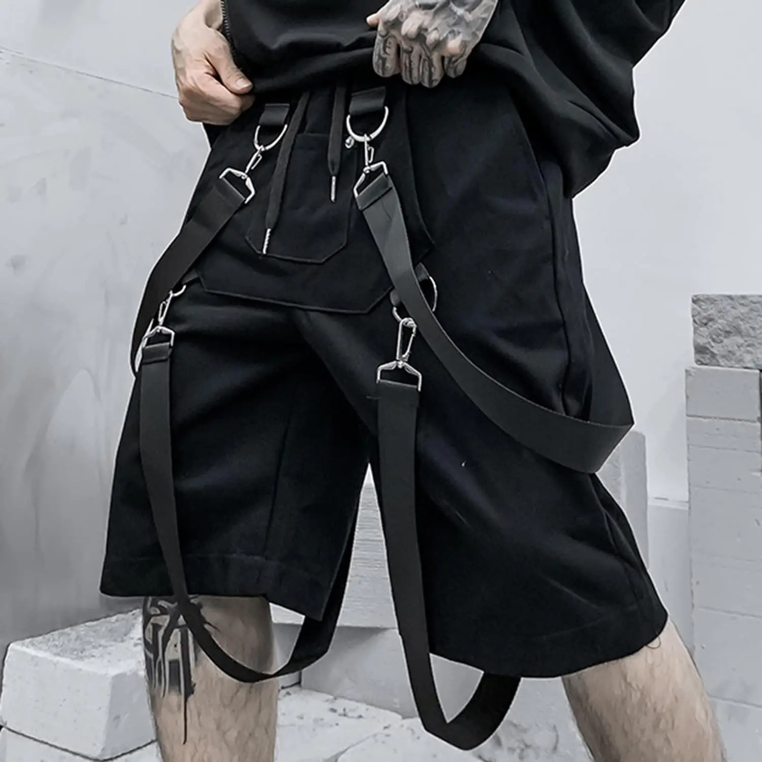 XYXIONGMAO Men's Oversized Techwear Cargo Shorts - All-Season Nylon Blend, Tactical Pockets, Drawstring Waist, Relaxed Fit, Casual Jorts, Menswear Bottoms