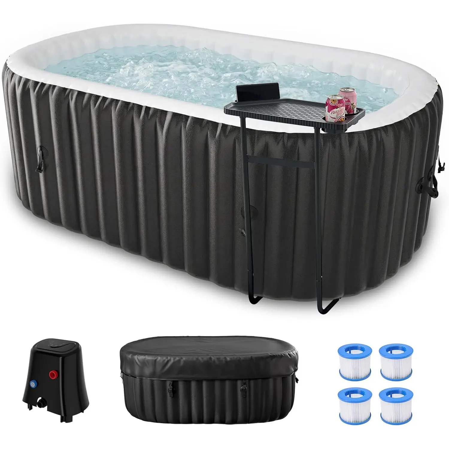 ABORON 1-2 Person Inflatable Hot Tub, 75" X 47" X 25" Oval Blow Up Portable Hot Tub with 100 Bubble Jets, Outdoor Spa Bathtub Included Heater Pump, Insulated Cover and Side Table summerwins