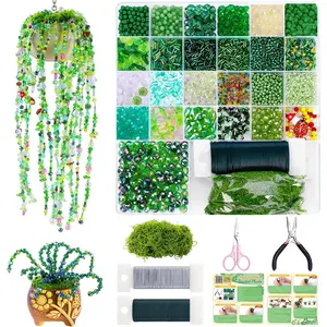 FOGWOWO 5422 Pcs Beaded Plant Kit Forever Plant Kit Green Glass Beads for Plant Making,Green Beads for Beaded Plants with Video Tutorials,Forever Plant Beads Leaf Bead for Jewelry Making DIY Craft