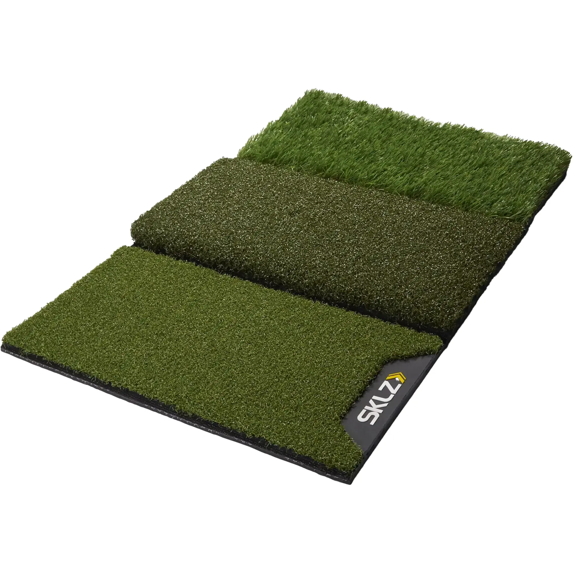 SKLZ Pure Practice Mat, Realistic 3-in-1 Turf Golf Training Equipment with Fairway, 1st Cut Rough, and Firm Tee Turf Grip, Three Lies