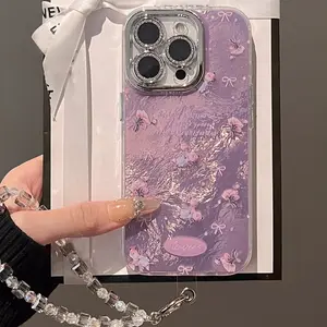 IPhone 13/16/17 Pro Max | Purple Bow Flower | Bracelet | Best Friend Gift | Protective Cover | Suitable for iPhone 11 12 13 14 15 16 17 Pro Max
