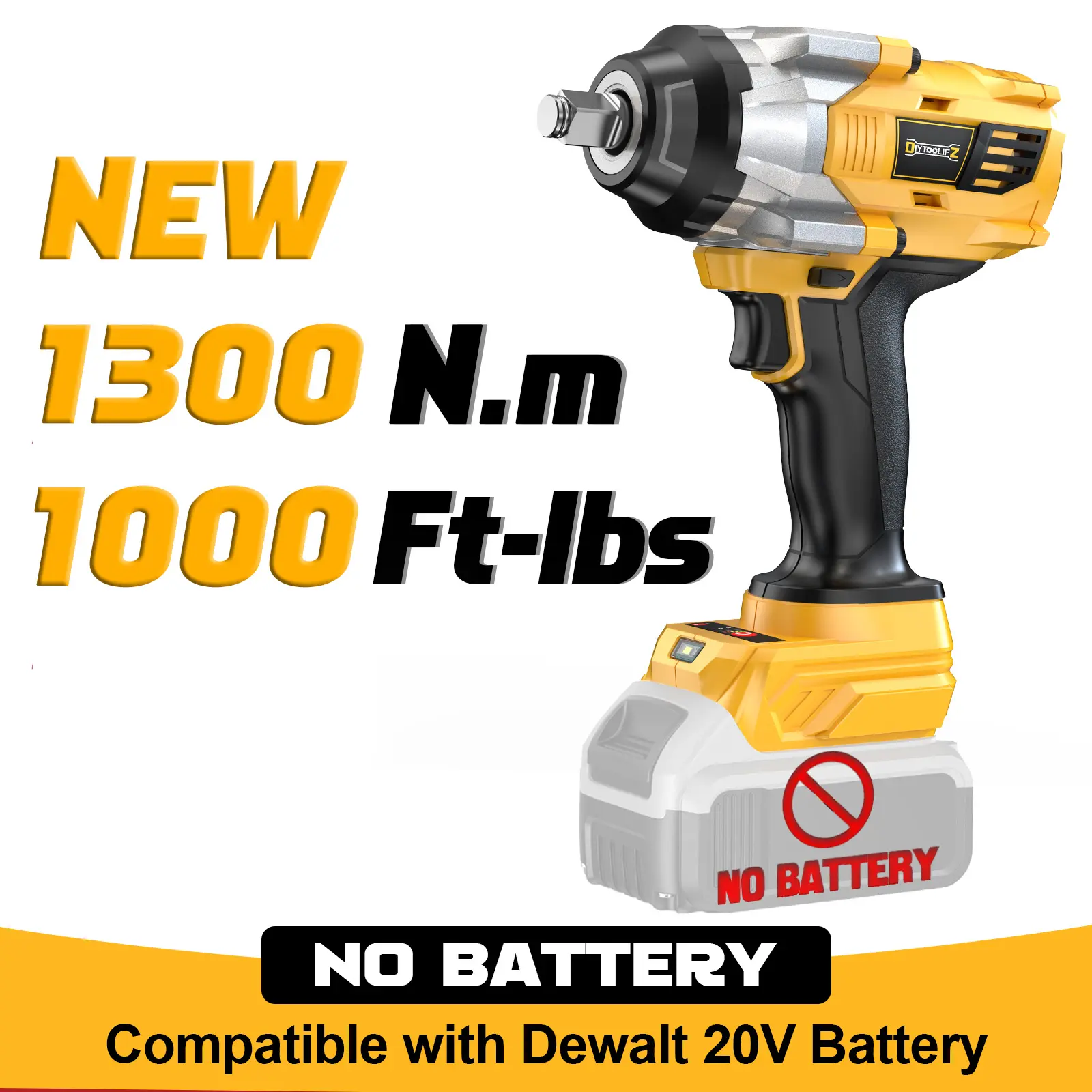 Impact Wrench 1/2 inch Compatible with Dewalt 20V Battery(NO BATTERY!!), 1000Ft-lbs(1300N.m) High Torque Brushless Impact Gun with 4 Mode Speed Cordless Driver summervibes