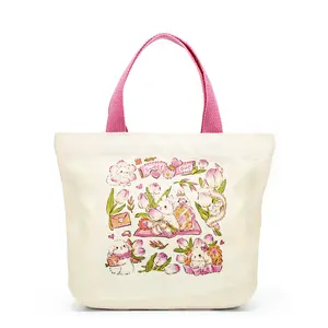 BunnyLulu Mini Canvas Tote Bag, Reusable & Cute Lunch Bag for Women, Girls, Kids – Eco-Friendly Gift Idea for Christmas , School or Work