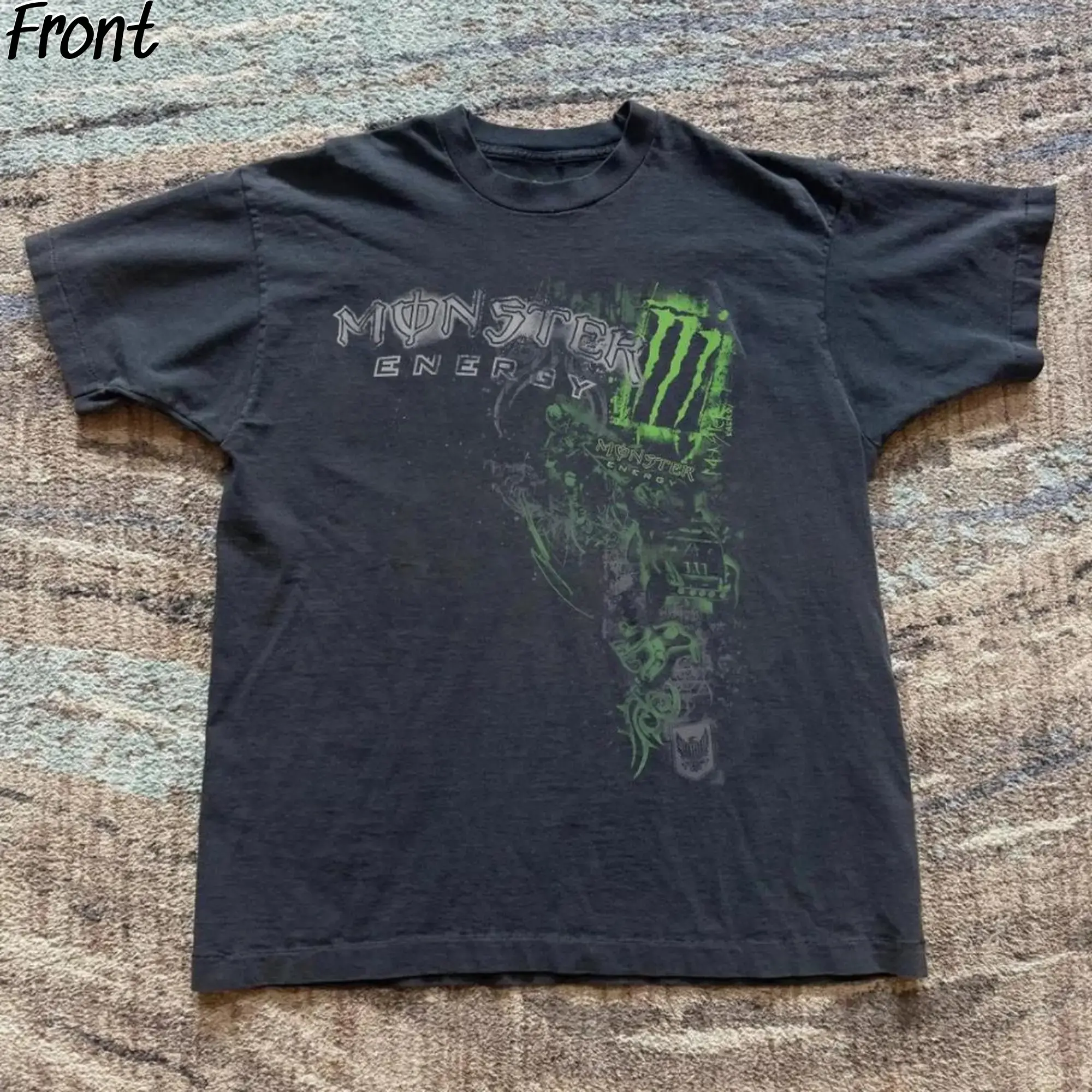 Monster Energy with Green Accents Graphic Tee, Monster Logo Shirt, Grunge Gothic Tees, Aesthetic Shirt, Y2K Emo Scene Amity Affliction Style, 100%25 Cotton Lightweight Shortsleeve