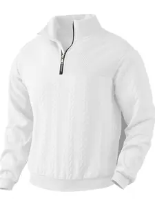 Men's Quarter Zip Stand Collar Pullover Sweater Knitwear Vintage Style Casual Long Sleeve Top, Warm Geometric Pattern, Fall & Winter Fashion Clothing, Layered Valentine's Day and New Year's gift for him, Menswear